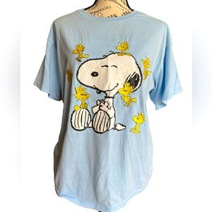 Peanut’s cotton blend blue embroidered tee tshirt Sz L